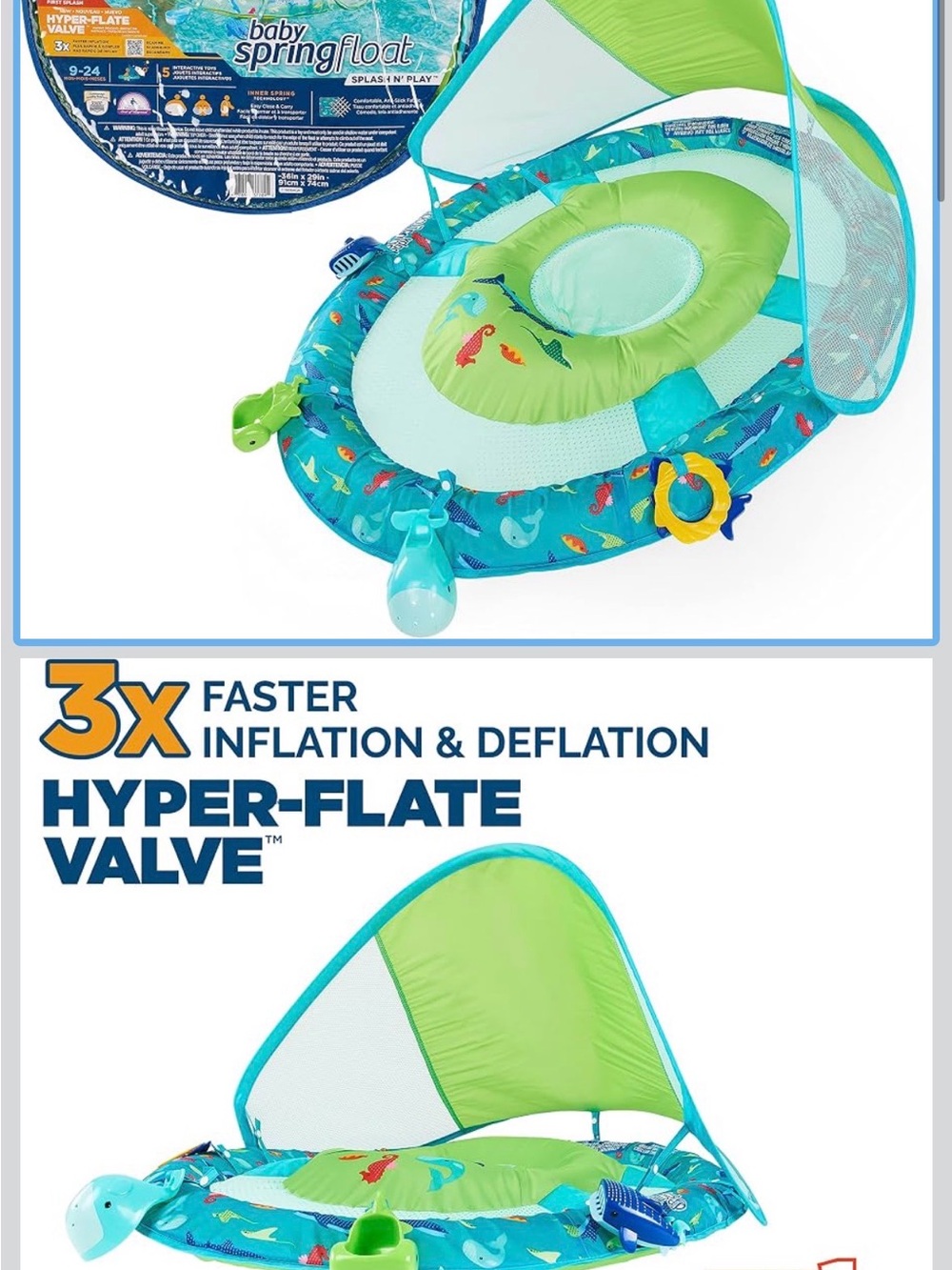 Baby Spring Float Canopy Seat - Green/Blue